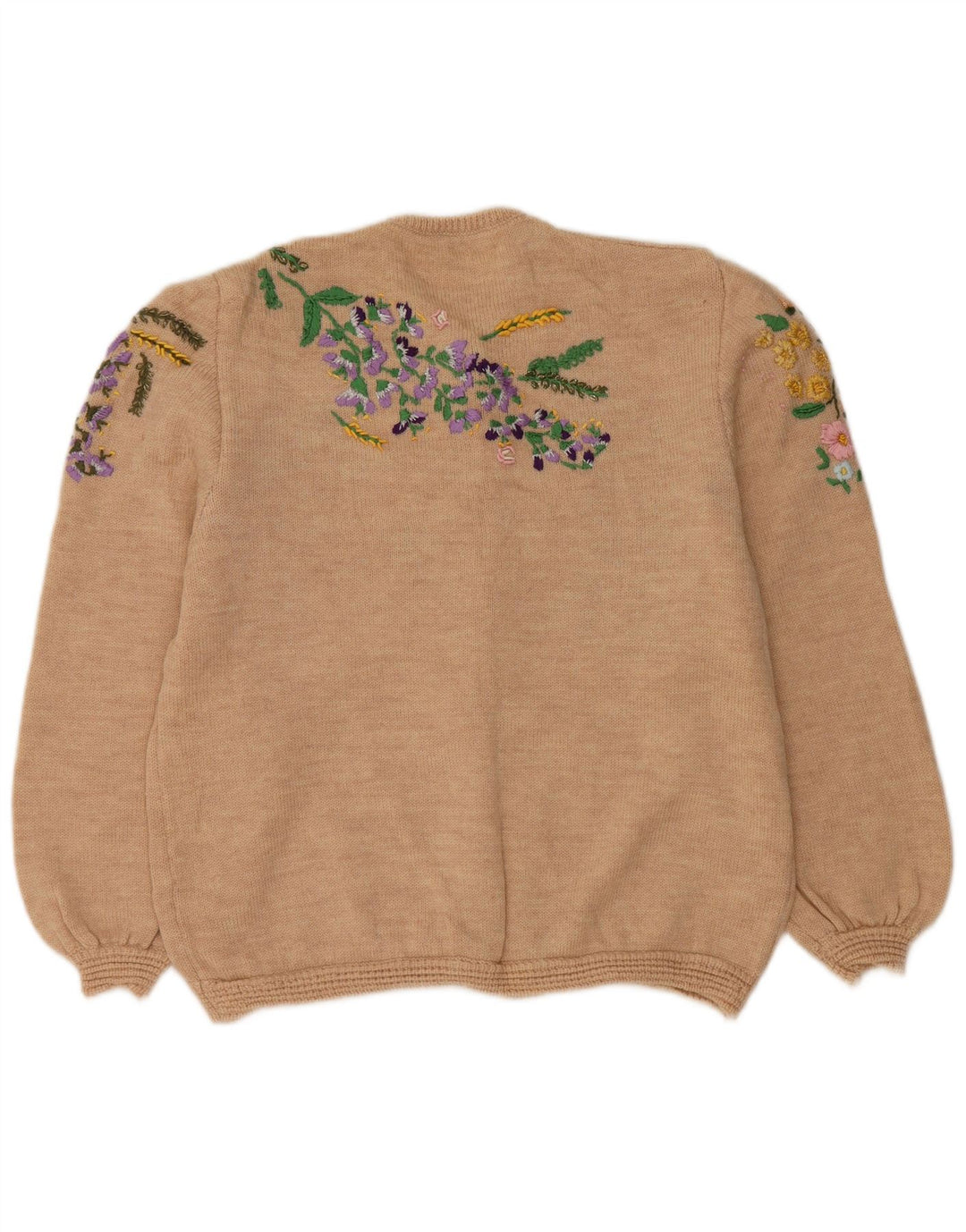 Γυναικείο πουλόβερ με ζακέτα VINTAGE UK 14 Μεγάλο Μπεζ Floral