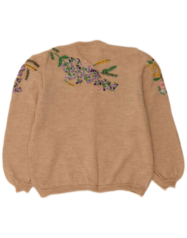 Γυναικείο πουλόβερ με ζακέτα VINTAGE UK 14 Μεγάλο Μπεζ Floral