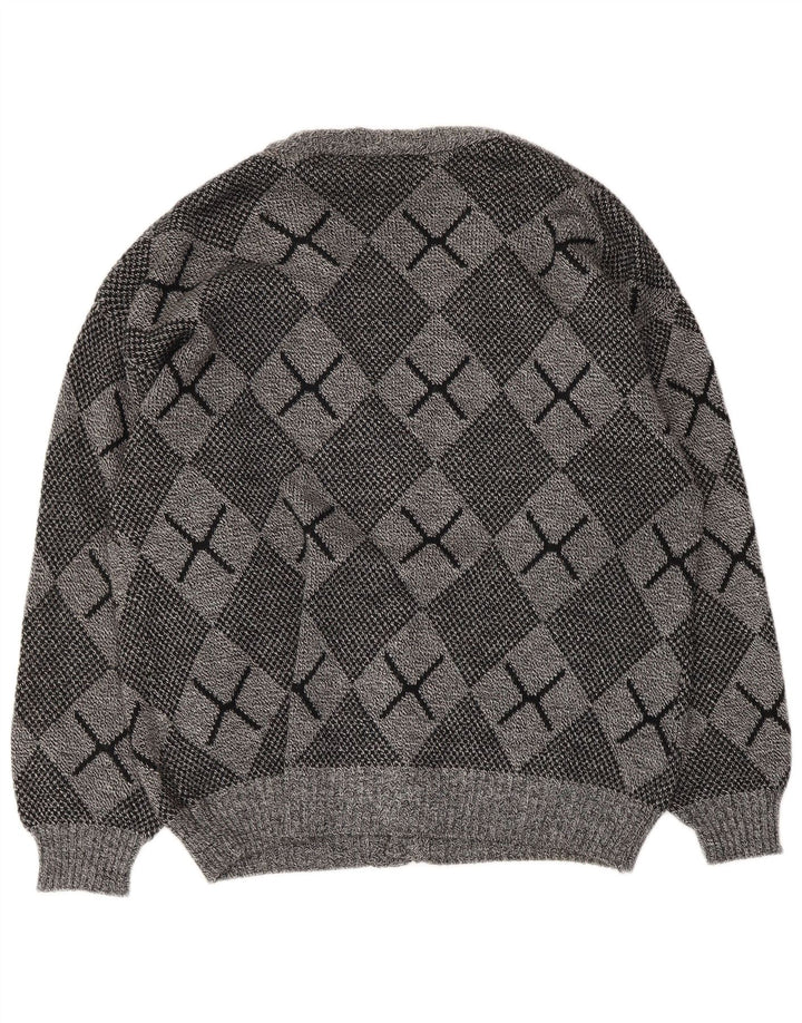 Vintage Ανδρικό Ζακέτα πουλόβερ Large Grey Argyle/Diamond Acrylic