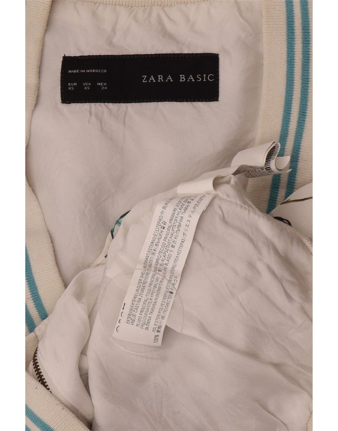 Zara Γυναικείο Graphic Bomber Jacket UK 6 XS White Floral Polyester