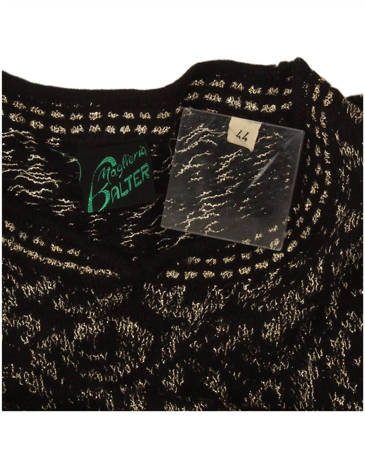 Vintage γυναικείο πουλόβερ με λαιμόκοψη IT 44 Medium Black Geometric