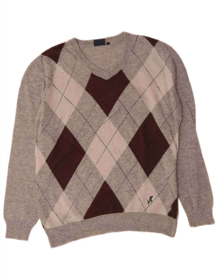 Ανδρικό πουλόβερ Lotto με V λαιμόκοψη XL Γκρι Argyle/Diamond Wool