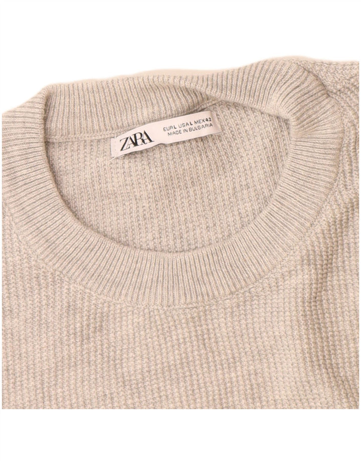 Ανδρικό πουλόβερ Zara με λαιμόκοψη μεγάλο γκρι βαμβακερό