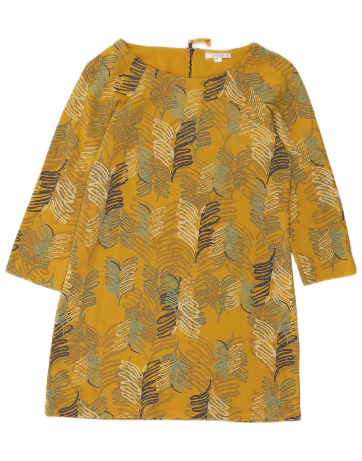 WHITE STUFF Γυναικείο φόρεμα 3/4 με μανίκια UK 10 Small κίτρινο λουλουδάτο βαμβακερό