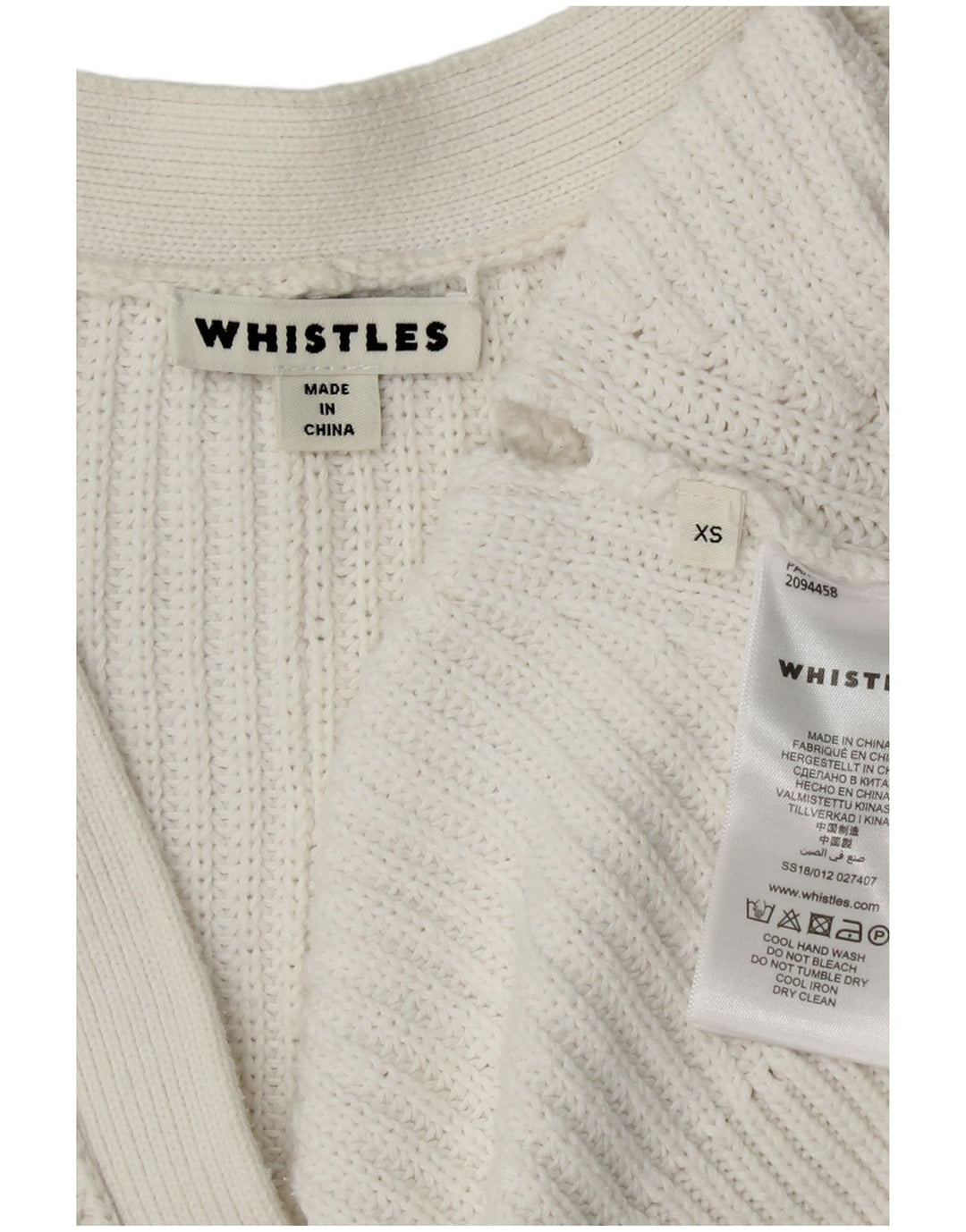 WHISTLES Γυναικείο πουλόβερ ανοιχτό Crop ανοιχτό UK 6 XS Λευκό βαμβακερό