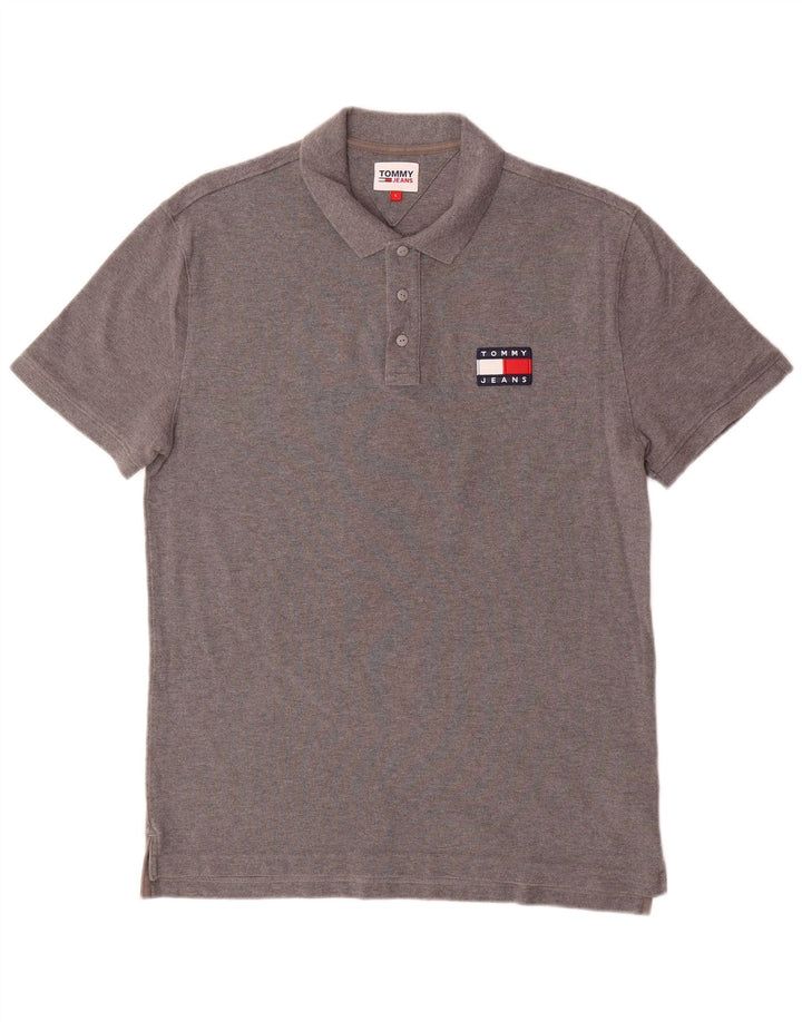 TOMMY HILFIGER Mens Polo Shirt Large Grey Cotton