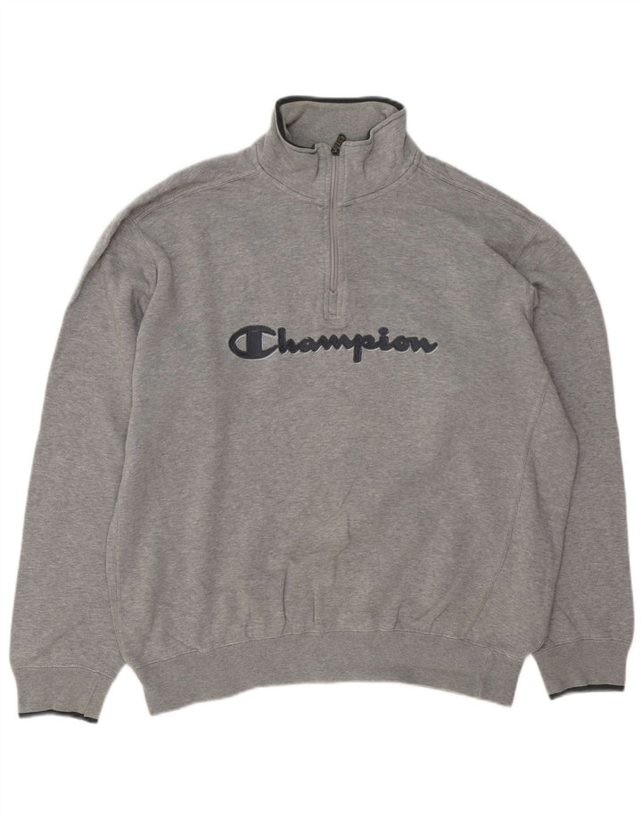CHAMPION Ανδρικό φούτερ με φερμουάρ με φερμουάρ Jumper XL Γκρι βαμβακερό