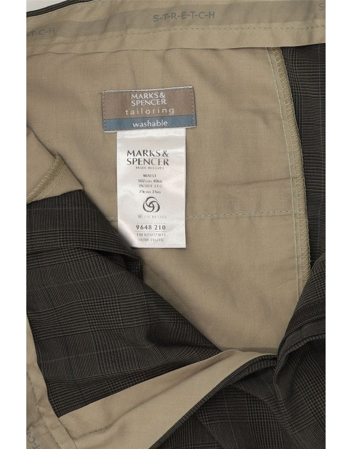 Marks & Spencer Ανδρικό παντελόνι με καρφίτσα W40 L31 Χακί Check Polyester