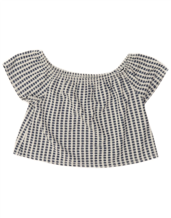 Zara Womens Trafaluc Crop Top 10 Small Blue Check Polyester