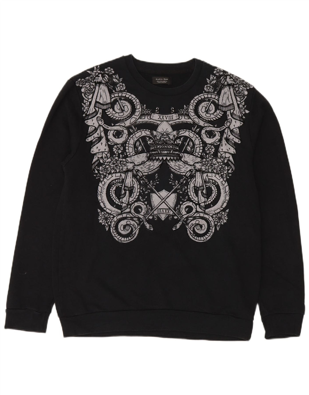 Ανδρικό γραφικό φούτερ Zara Jumper μεγάλο μαύρο βαμβακερό