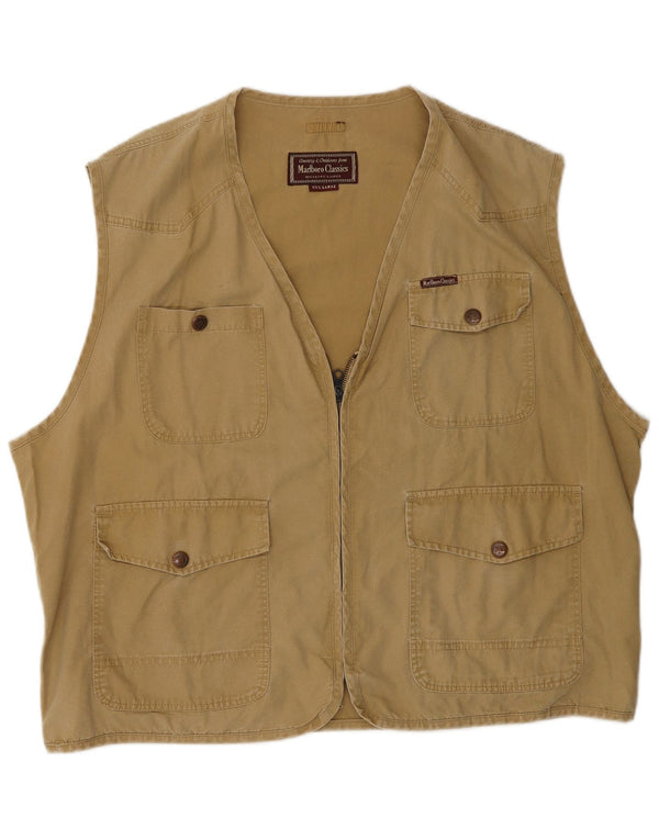 Marlboro Classics Mens Utility Gilet UK 46 3XL Μπεζ βαμβακερό