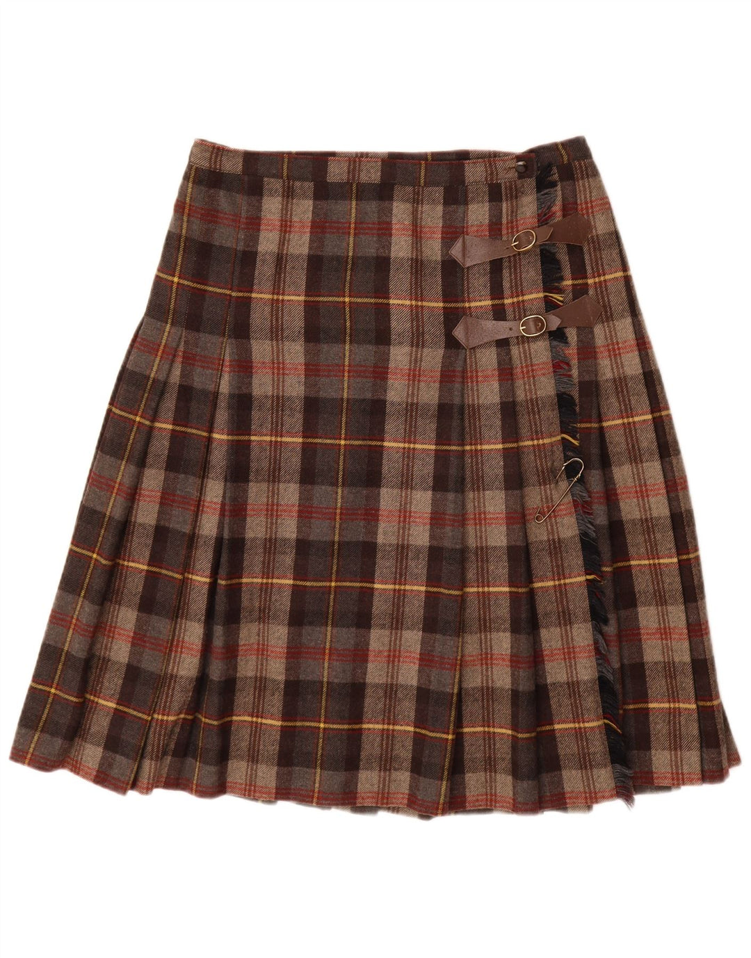 Vintage γυναικεία πλισέ Wrap φούστα W32 Large Brown Check