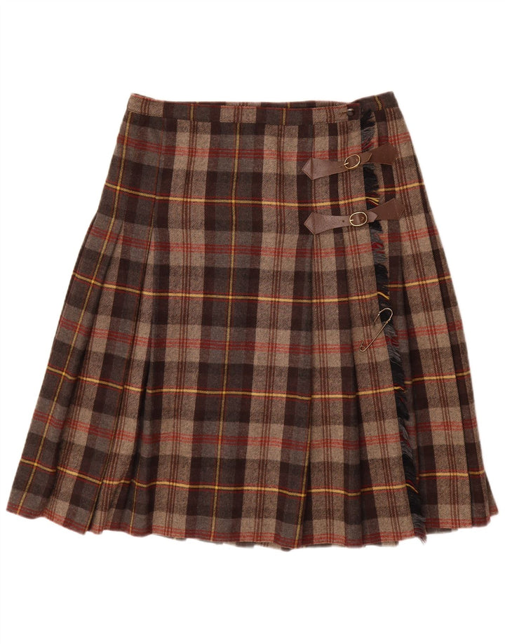 Vintage γυναικεία πλισέ Wrap φούστα W32 Large Brown Check