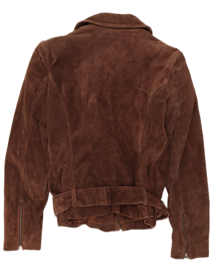 Zara Γυναικείο Suede Biker Jacket UK 14 Large Brown Δερμάτινο