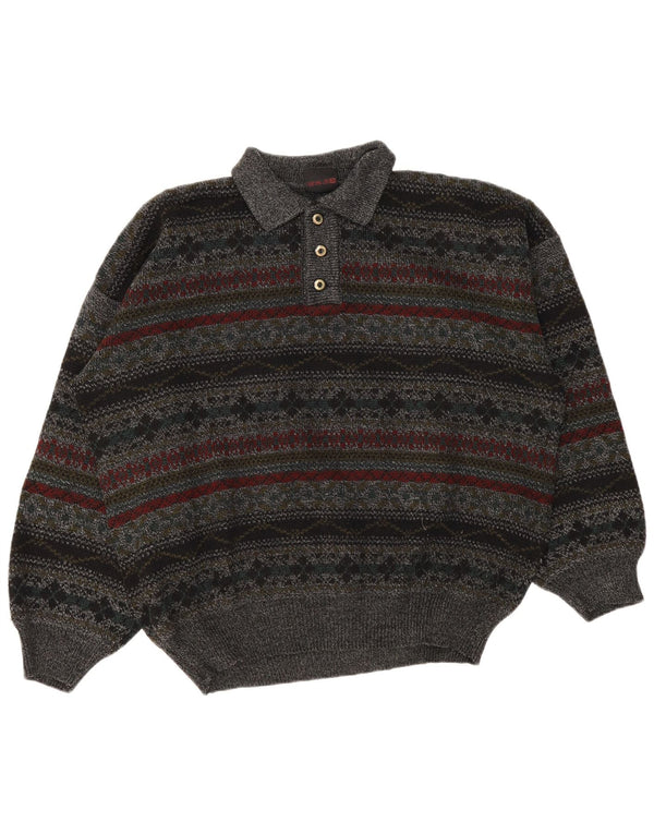 Vintage ανδρικό πουκάμισο πόλο XL Grey Fair Isle