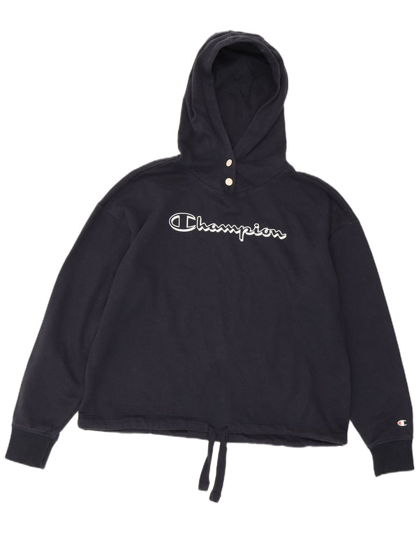 CHAMPION Γυναικεία γραφικά κουκούλα UK 16 Large Navy Blue Cotton