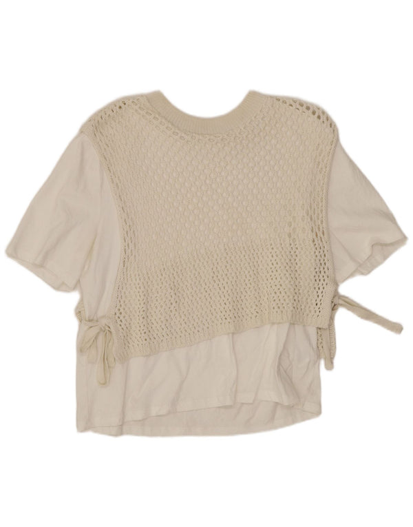 Zara Γυναικεία Crop Crochet Μπλούζα Τοπ UK 14 Medium Off White Βαμβακερό