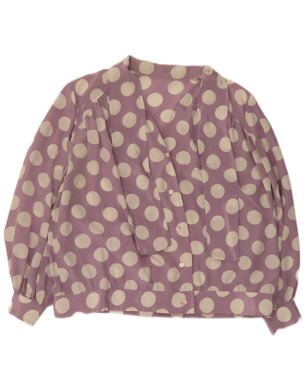 Vintage γυναικείο πουκάμισο με γραβάτα μπλούζα UK 16 Large Purple Dot