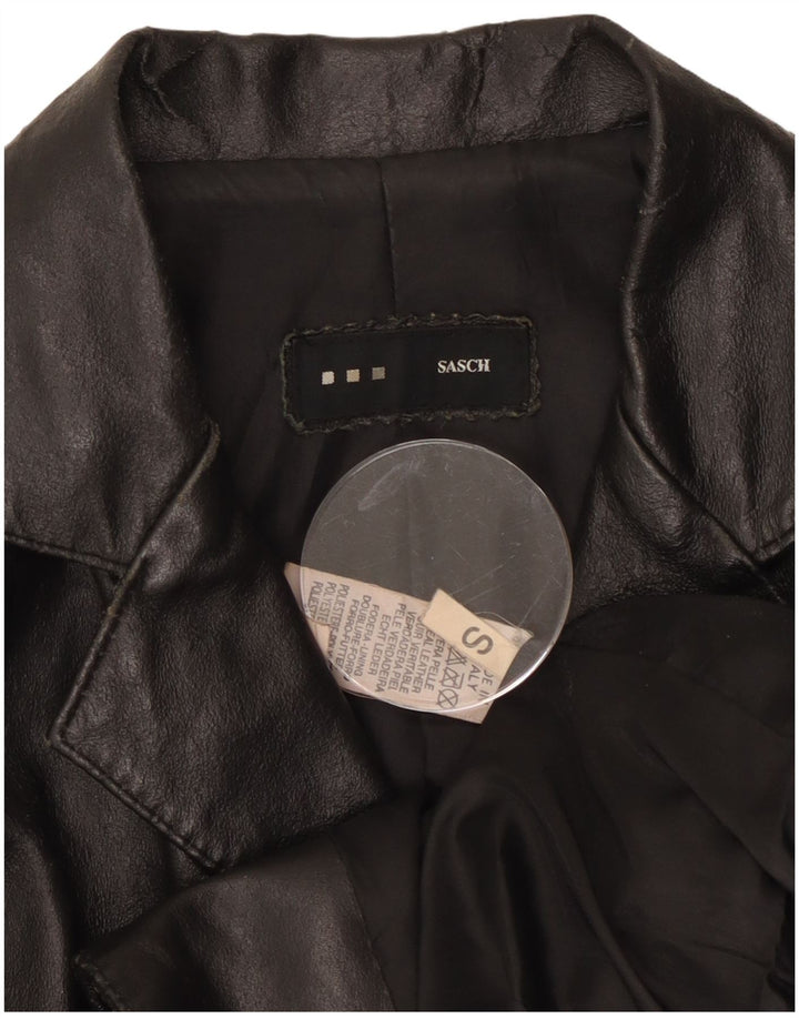 Sasch Γυναικείο Δερμάτινο Σακάκι Μπλέιζερ με 2 Κουμπιά UK 10 Small Black Leather