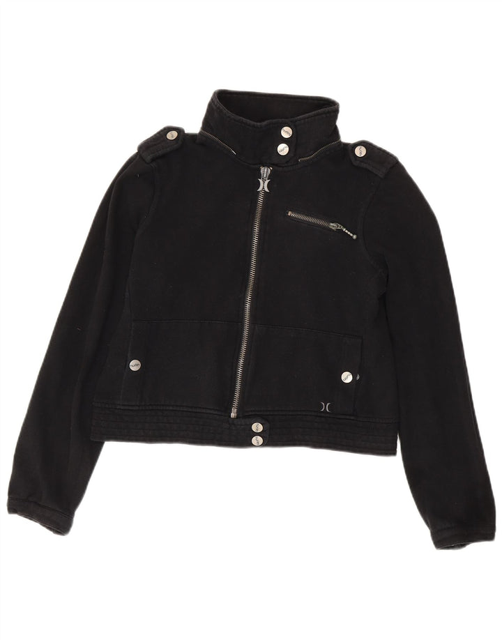 Hurley Womens Crop Military Bomber Jacket UK 14 Medium Black Cotton