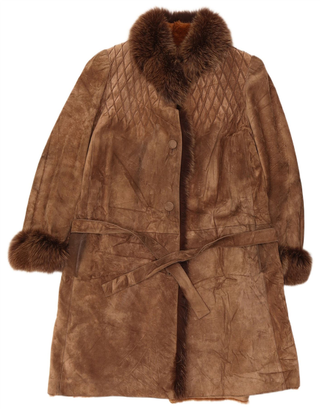 Vintage γυναικείο παλτό Sherpa Suede UK 14 Μεσαίο Καφέ