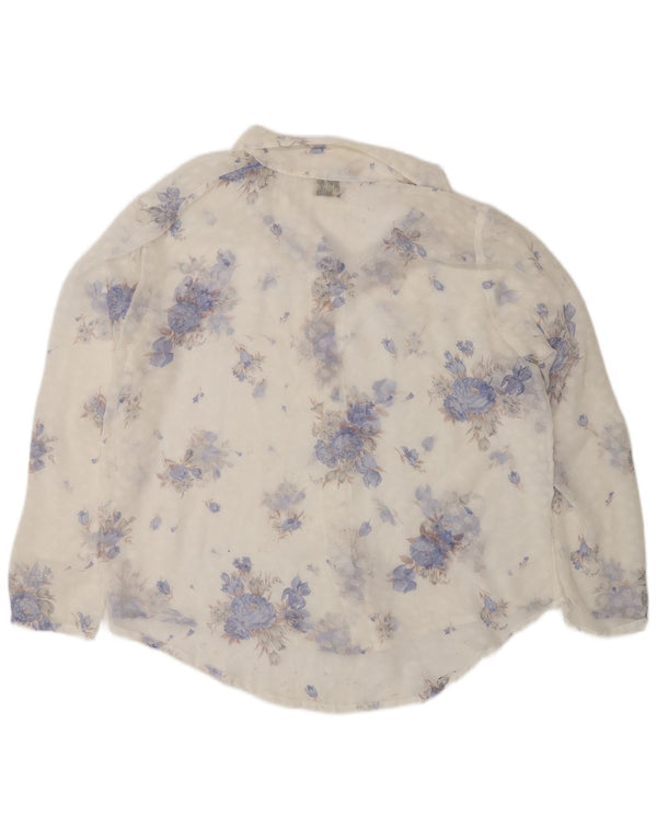 Vintage Γυναικεία See Through Μπλούζα UK 14 Large White Floral