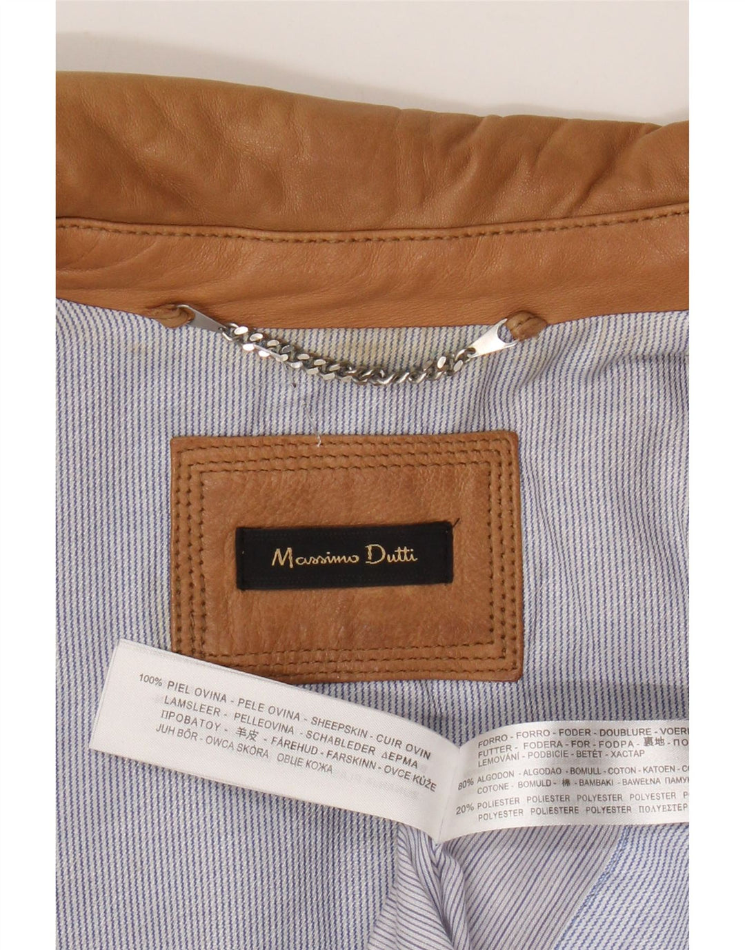 Massimo Dutti Γυναικείο Crop Δερμάτινο Μπουφάν UK 12 Medium Beige Sheepskin