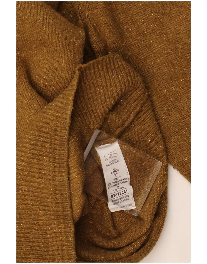 Marks & Spencer Ανδρικό πουλόβερ με λαιμόκοψη μεγάλου χακί μαλλί