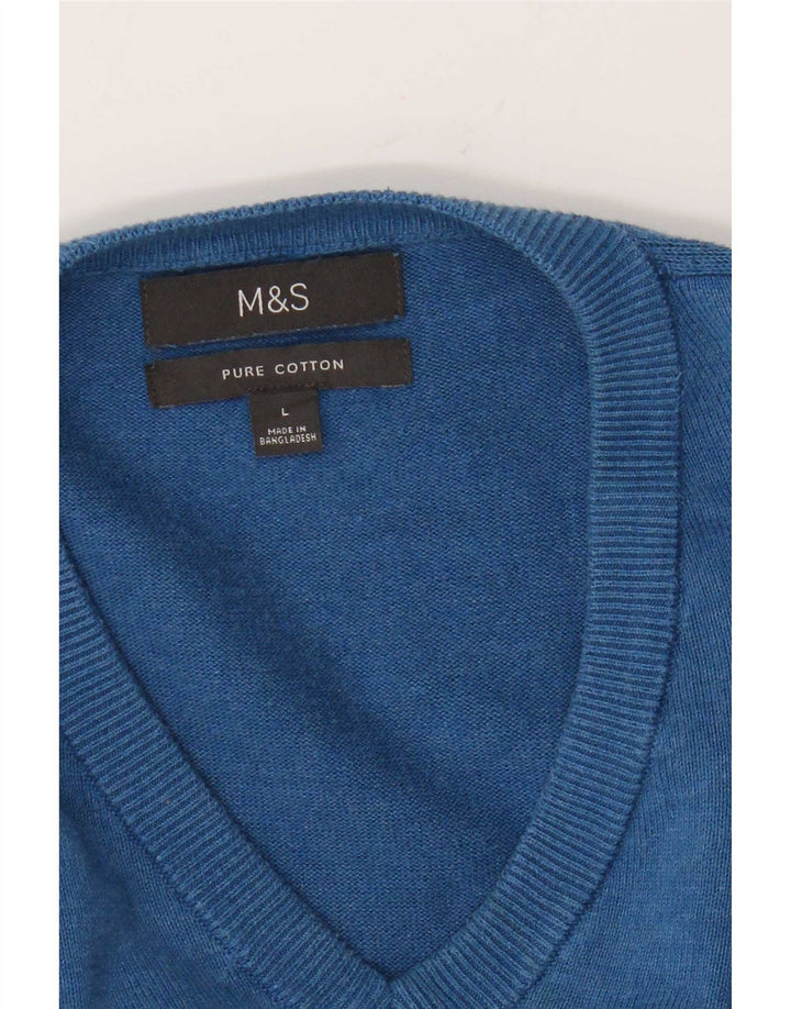 Marks & Spencer Ανδρικό πουλόβερ με λαιμόκοψη με λαιμόκοψη μεγάλο μπλε βαμβακερό