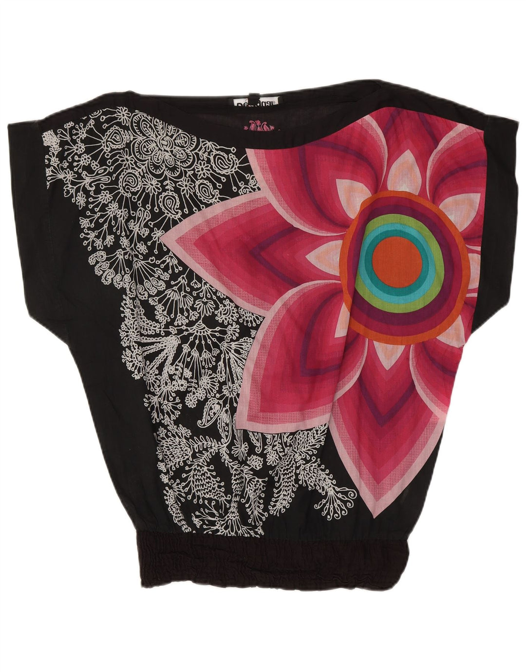 Desigual Womens See Through Oversized Μπλούζα Top UK 16 Large Black Floral