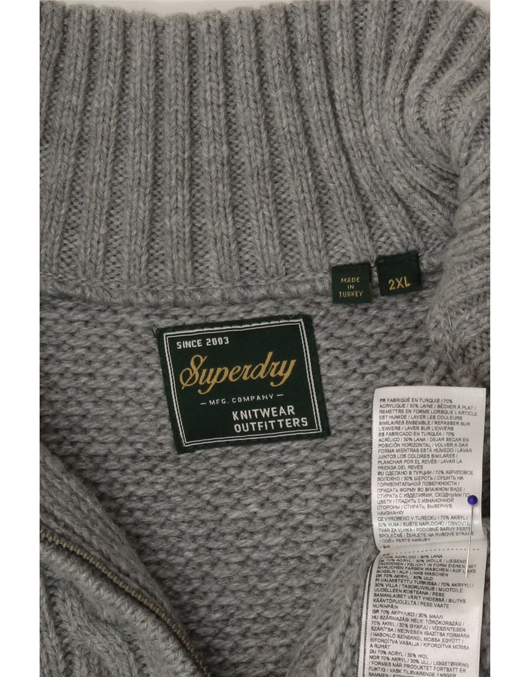 Ανδρικό πουλόβερ με φερμουάρ Superdry 2XL Γκρι Ακρυλικό