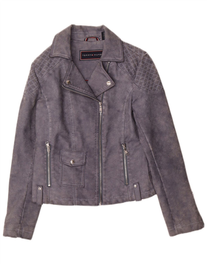 Tommy Hilfiger Γυναικείο Faux Leather Biker Jacket UK 10 Small Grey