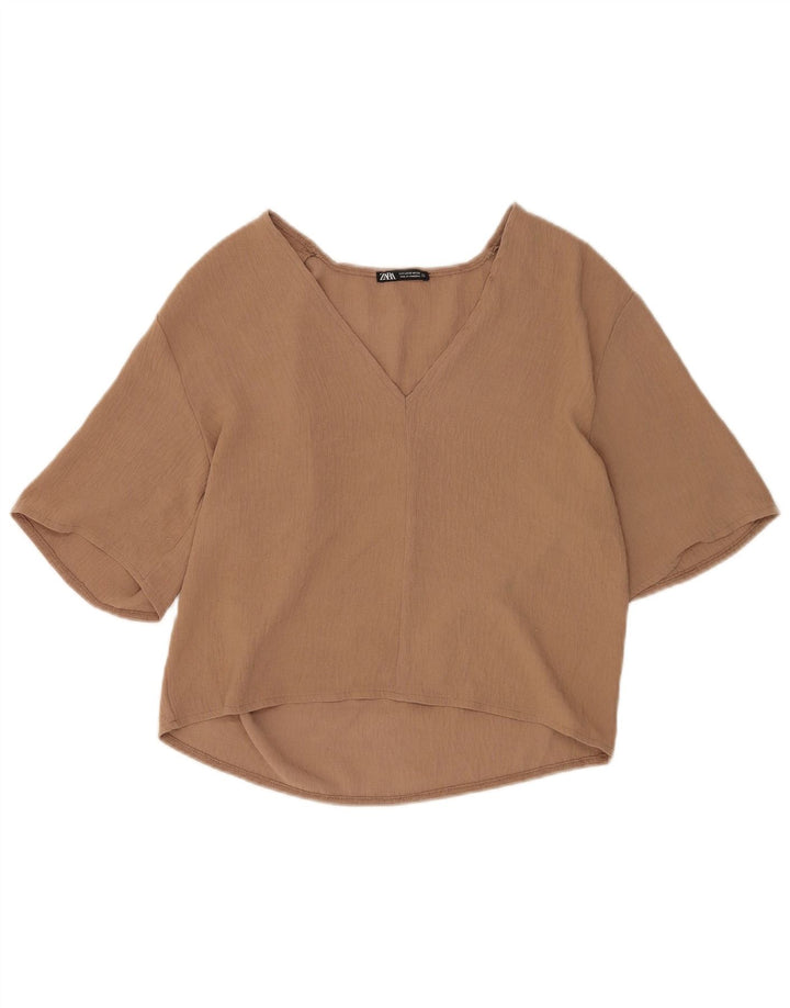 Zara Γυναικεία μπλούζα με 1/2 μανίκια τοπ UK 10 Small Brown