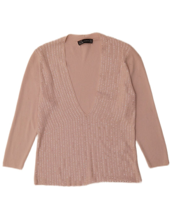 Zara Γυναικεία Μπλούζα Τοπ UK 14 Large Pink Rayon