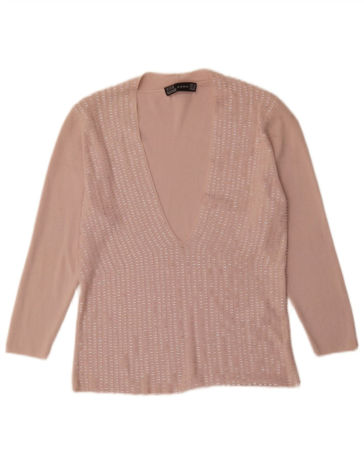 Zara Γυναικεία Μπλούζα Τοπ UK 14 Large Pink Rayon
