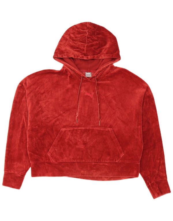 Puma Womens Crop Oversized Velor Hoodie Jumper UK 14 Μεσαίο κόκκινο βαμβακερό