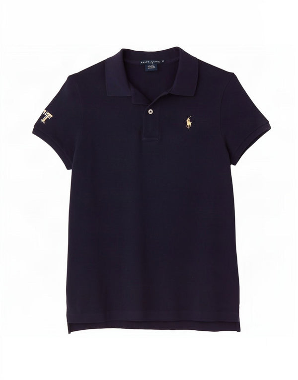 Ralph Lauren Γυναικείο Skinny Πόλο μπλουζάκι UK 14 Medium Navy Blue βαμβακερό