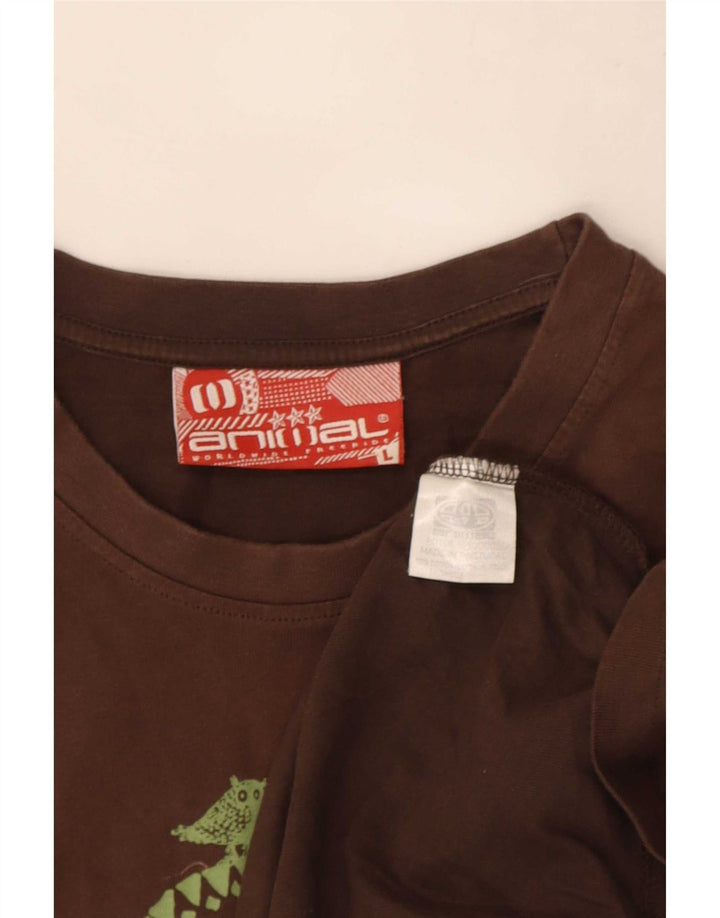 Ανδρικό Animal Graphic T-Shirt Top μεγάλο καφέ βαμβακερό