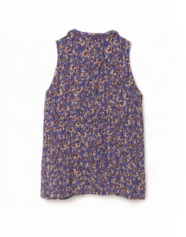 White Stuff Γυναικείο αμάνικο πουκάμισο Μπλούζα UK 8 Small Blue Floral Viscose