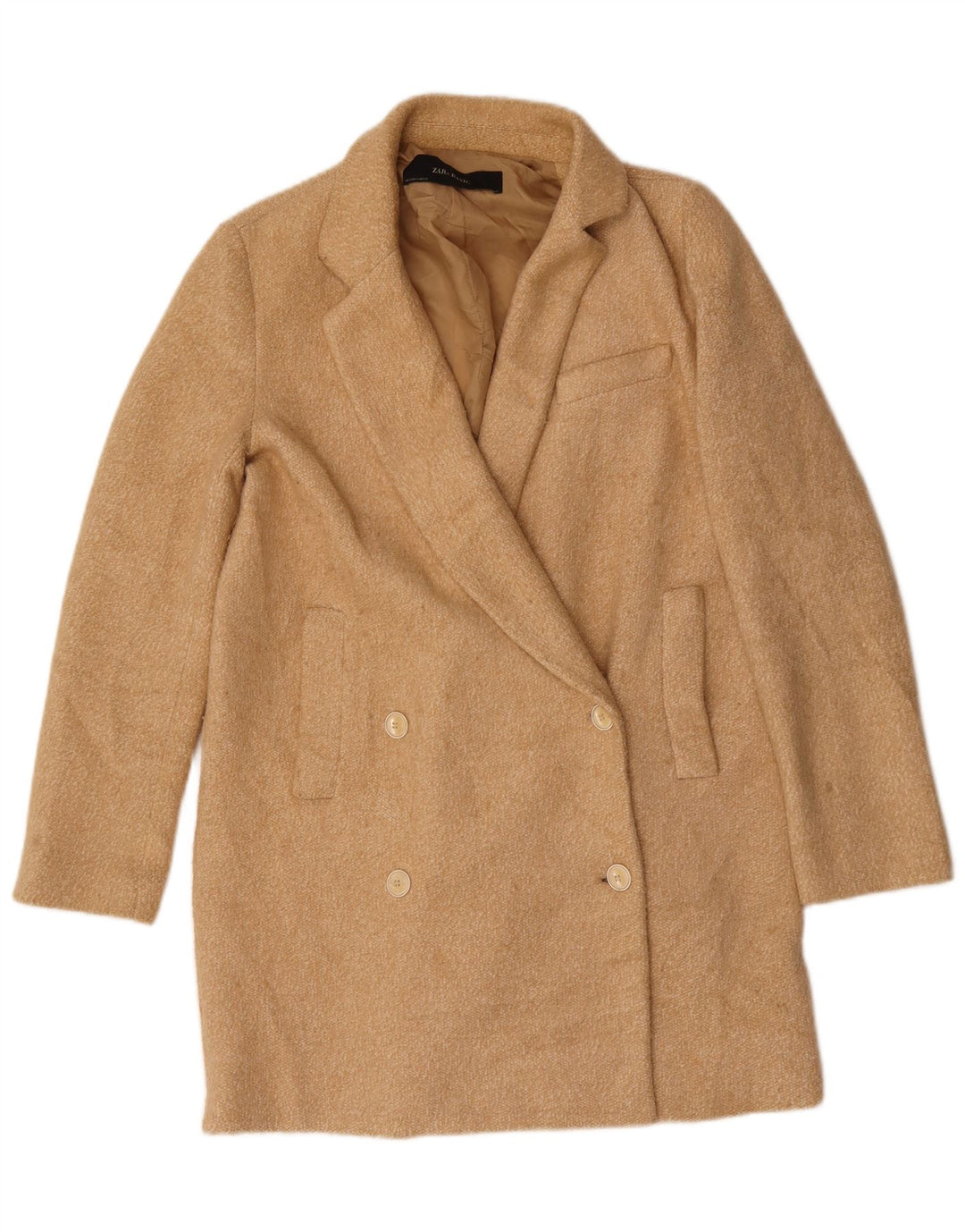 Zara Γυναικείο Παλτό με διπλό στήθος UK 10 Small Beige Polyester