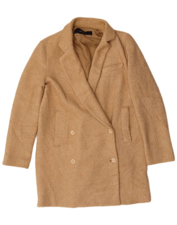 Zara Γυναικείο Παλτό με διπλό στήθος UK 10 Small Beige Polyester