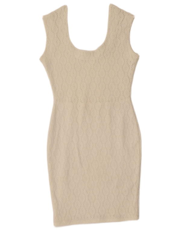 Vintage Γυναικείο Αμάνικο Bodycon Φόρεμα UK 8 Small Off White