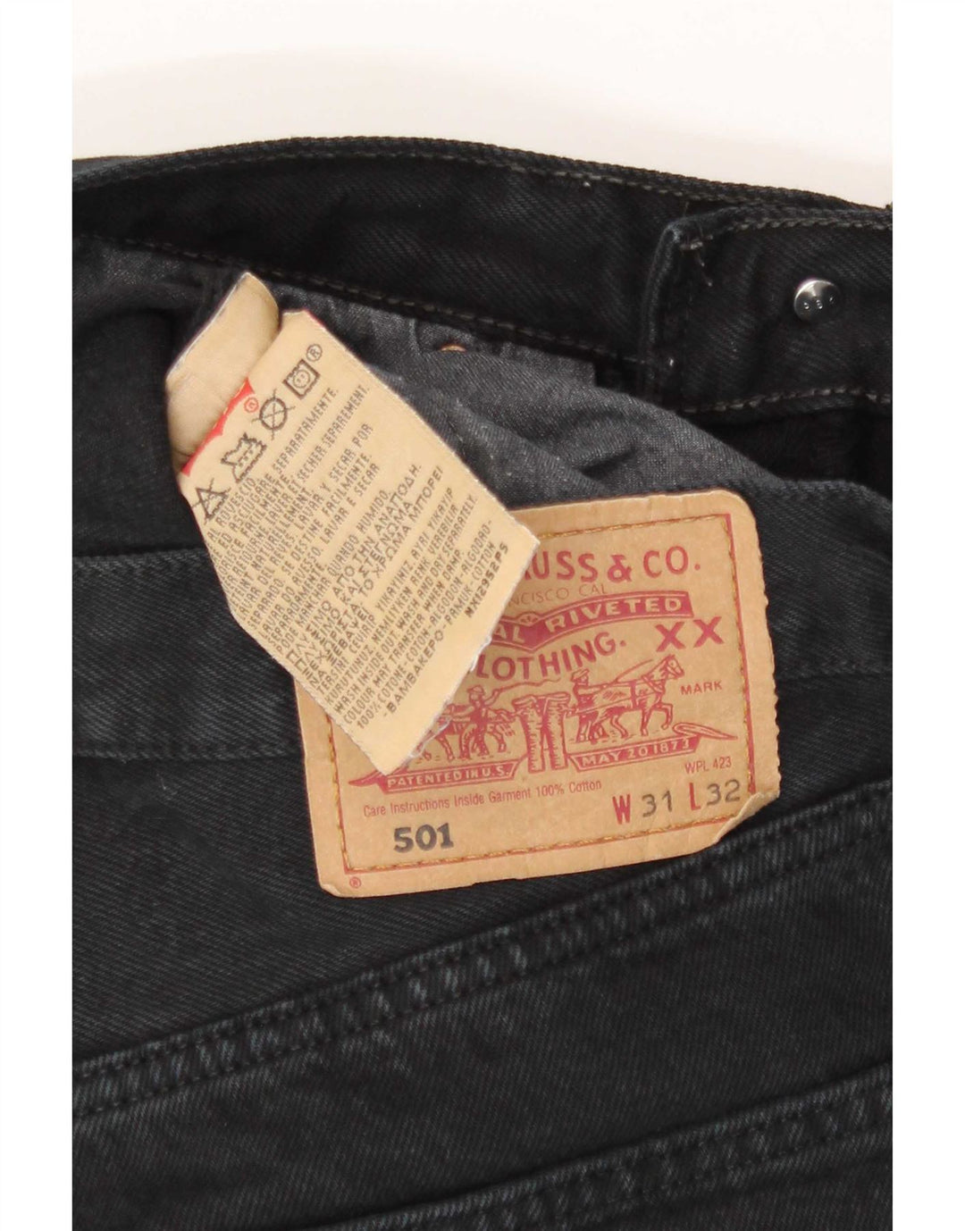 Levi's Mens 501 Straight Jeans W31 L32 Μαύρο βαμβακερό