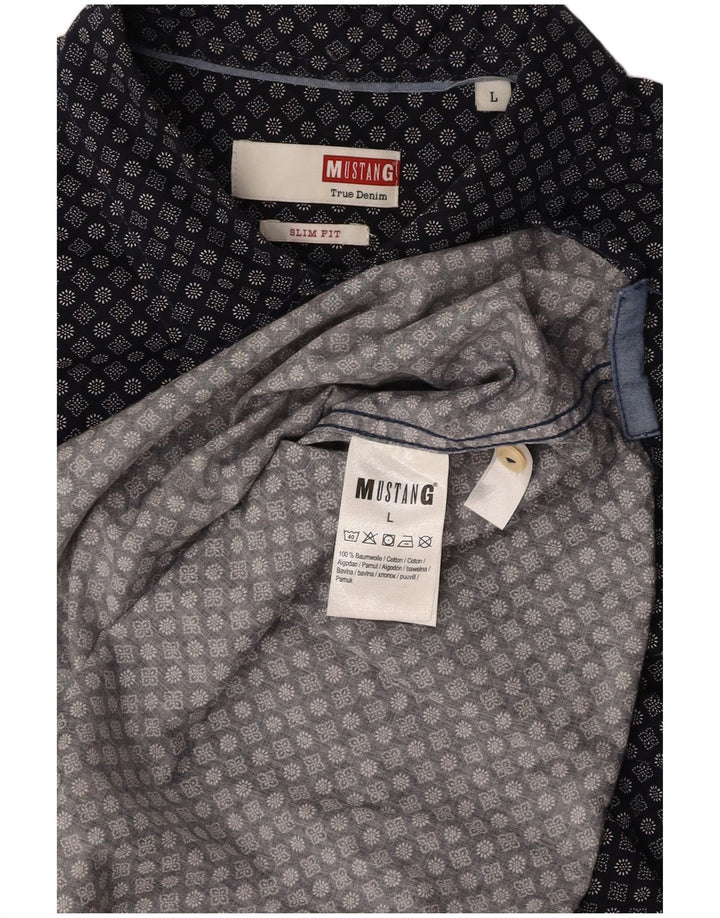 MUSTANG Ανδρικό κοντομάνικο πουκάμισο με λεπτή εφαρμογή, μεγάλο μπλε ναυτικό φλοράλ βαμβακερό