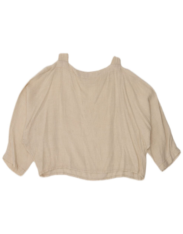 Vintage γυναικεία μπλούζα Crop 3/4 με μανίκια ώμου Top UK 14 Large Beige