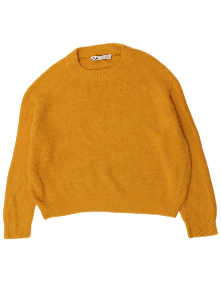 Zara Γυναικείο πουλόβερ με λαιμόκοψη UK 14 Medium Yellow Nylon