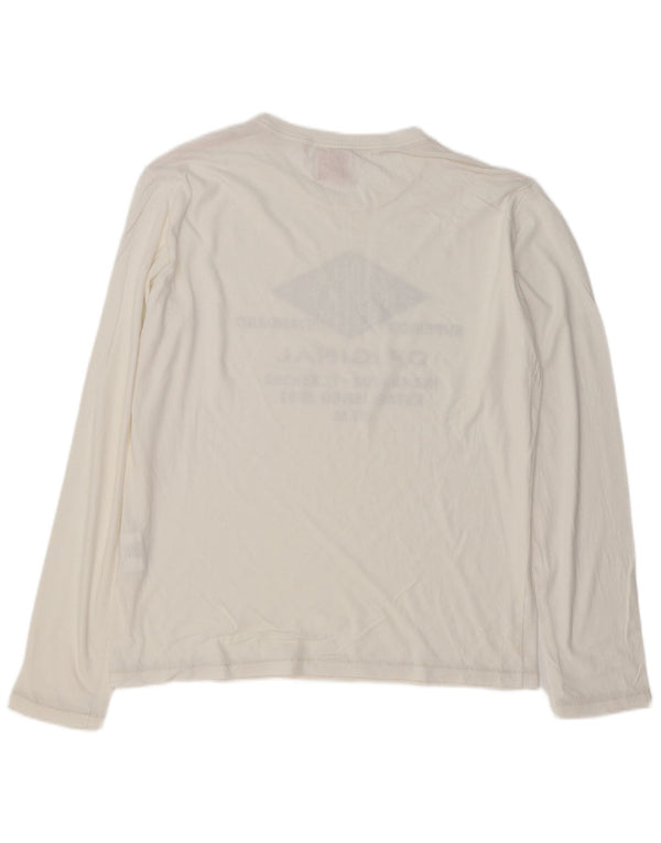 REPLAY Mens Graphic Top Long Sleeve Large White Cotton