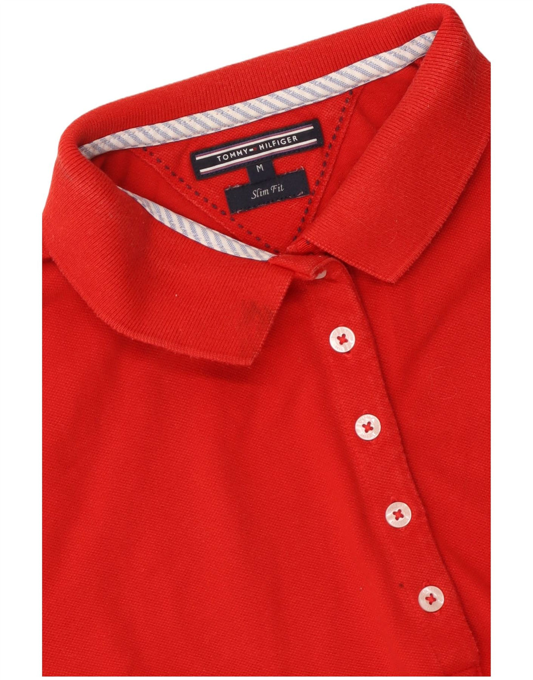 TOMMY HILFIGER Γυναικείο Slim Fit Πόλο Μπλουζάκι UK 12 Medium Red