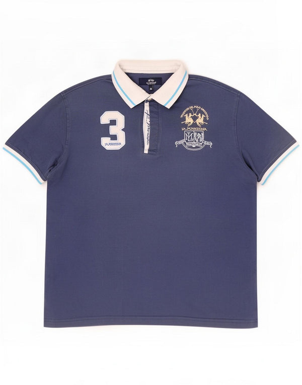 La Martina Ανδρικό γραφικό μπλουζάκι πόλο 3XL Navy Blue Colorblock Βαμβακερό