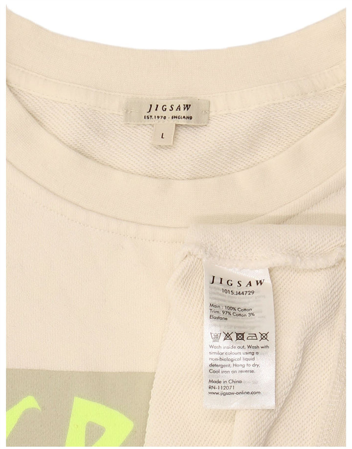 JIGSAW Γυναικεία υπερμεγέθη γραφική φούτερ Jumper UK 16 Large Off White
